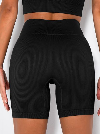 Yoga Shorts Ribbed Seamless Workout High Waist Athletic Leggings Suitable For Yoga Fitness, Workout Shorts Yoga Seamless Ribbed High Waisted Spandex Booty Biker Shorts - Image 5