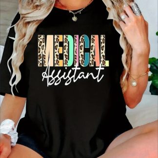 Leopard Print Tee, Casual Short Sleeve Crew Neck T-shirt, Women'S Clothing