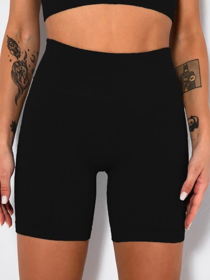 Yoga Shorts Ribbed Seamless Workout High Waist Athletic Leggings Suitable For Yoga Fitness, Workout Shorts Yoga Seamless Ribbed High Waisted Spandex Booty Biker Shorts - Image 4