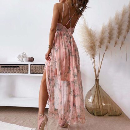 Women's Spaghetti Strap V-Neck Floral Sundress Flowy Fairy Style Summer Dress - Image 4