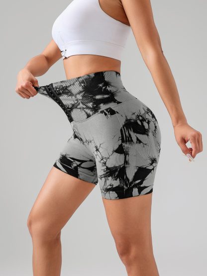 Tie Dye Button Everyday Wear Spring Summer Sports Shorts, High Waist Butt Lift Tie Dye Shorts, Women's Summer Yoga Wear Fitness Shorts Running Sports Fitness Yoga Shorts - Image 5