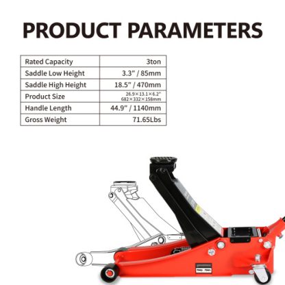 Hydraulic Low Profile Steel Racing Floor Jack With 3 Ton Capacity And Lift Range 3.3 Inches-18.5 Inches Unavailable Platforms- Welfel Temu - Image 6
