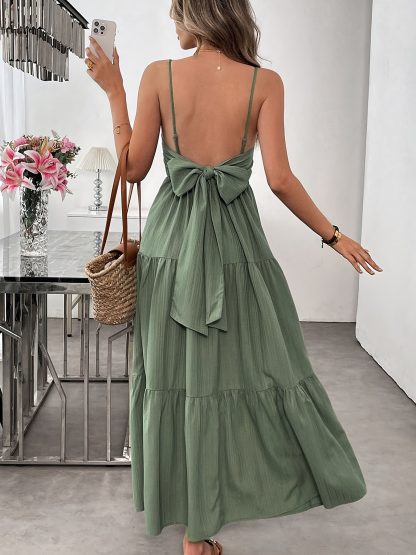 Women's Summer Sleeveless Tie-Bow Dress - Casual Beach Vacation Flowy Maxi Sundress - Image 9