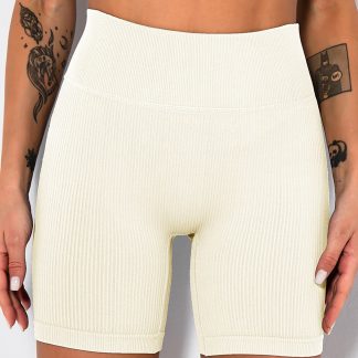 Yoga Shorts Ribbed Seamless Workout High Waist Athletic Leggings Suitable For Yoga Fitness, Workout Shorts Yoga Seamless Ribbed High Waisted Spandex Booty Biker Shorts