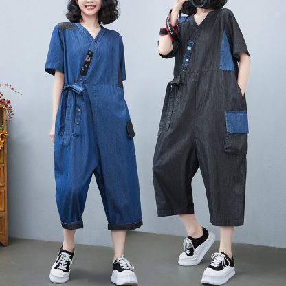 Women's Fashion Drawstring Denim Jumpsuit - Image 5
