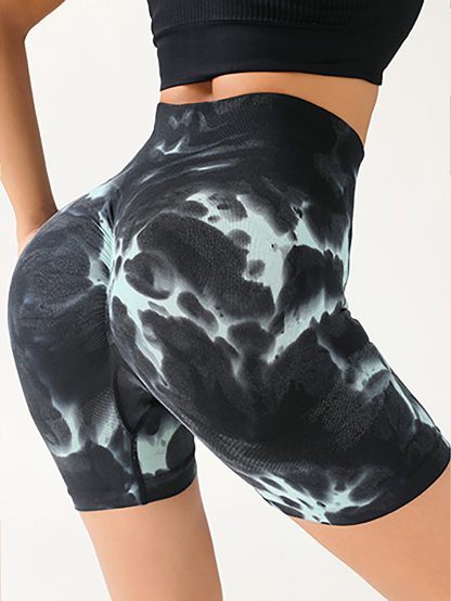 3 Pack Tie-dye High-waisted Butt-lifting Women's Sports Yoga Shorts, Women's Butt Lifting Shorts High Waist Tummy Control Yoga Shorts Seamless Ruched Booty Workout Short Leggings - Image 5