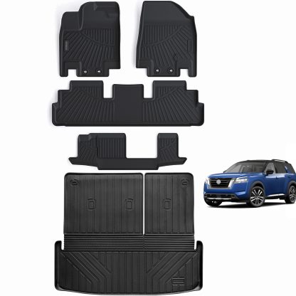 Floor Mats & Cargo Liners Backrest Mats Compatible For 2022-2024 Nissan Pathfinder 3 Row Floor Liners And Big Trunk Mat TPE-Black -Pathfinder 8 Seats - Image 3