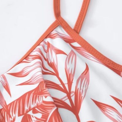 Ladies' Asymmetrical Plant Printed Camisole Top With Drawstring Details, Sexy Hip Hugging Shorts, Vacation Style Two-piece Set - Image 3