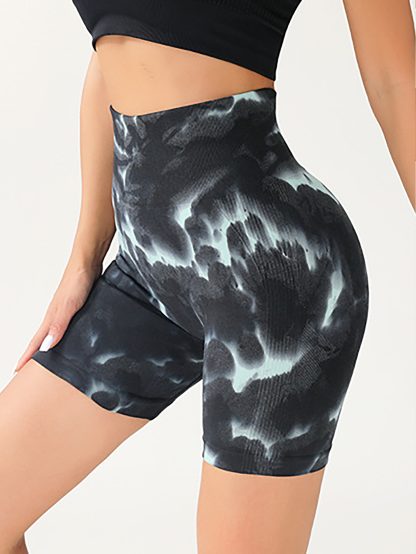 3 Pack Tie-dye High-waisted Butt-lifting Women's Sports Yoga Shorts, Women's Butt Lifting Shorts High Waist Tummy Control Yoga Shorts Seamless Ruched Booty Workout Short Leggings - Image 6