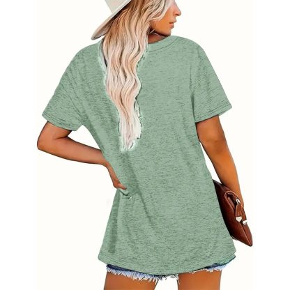 Women's Clover Print T-Shirt Breathable Summer Tee With Letter Design Casual Loose Fit Short Sleeve Top - Image 4