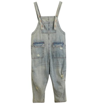 Women's Summer Retro Nostalgic Ripped Denim Overalls - Image 3