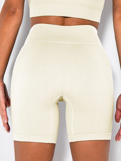 Yoga Shorts Ribbed Seamless Workout High Waist Athletic Leggings Suitable For Yoga Fitness, Workout Shorts Yoga Seamless Ribbed High Waisted Spandex Booty Biker Shorts - Image 7