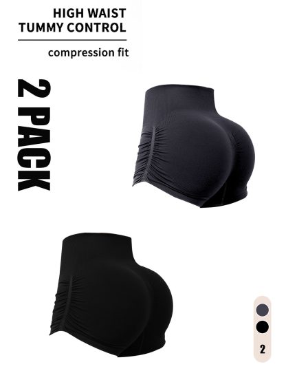 2 Pack Gym Shorts Women, Seamless Yoga Workout Shorts, High-Waisted Scrunch Butt Booty Lifting Athletic Running Shorts - Image 3