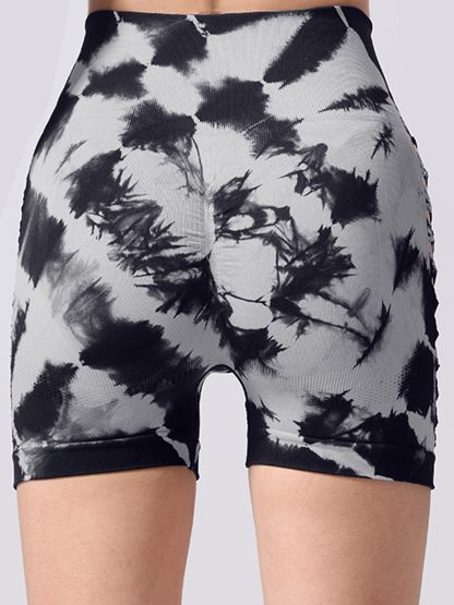Women's Tie-dye Side Bow Hollow High Waist Hip Lifting Sports Fitness Yoga Shorts, Shorts For Women High Waist Tie Dye Workout Yoga Gym Scrunch Butt Lifting Cycling Biker Shorts - Image 8