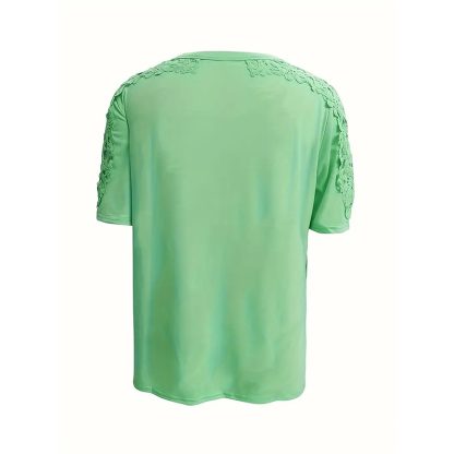 Women's Summer Lace Short Sleeve Crew Neck T-Shirt Top Blouse - Image 3