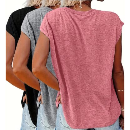 3-Packs Cap Sleeve Tops For Women Summer Top Basic Tee Shirts Casual Tank Loose Fit 2025 Fashion - Image 4