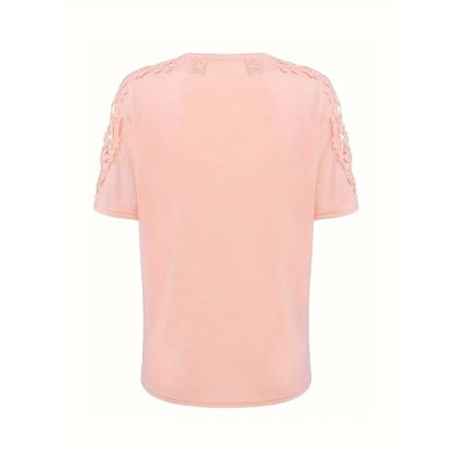 Women's Summer Lace Short Sleeve Crew Neck T-Shirt Top Blouse - Image 8