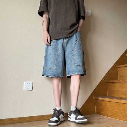 Workwear Denim Shorts Men's Thin Loose Straight Shorts - Image 6