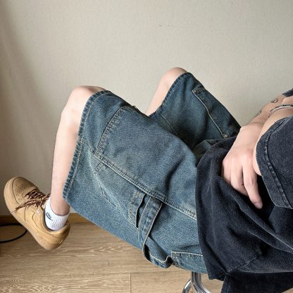 Workwear Denim Shorts Men's Thin Loose Straight Shorts - Image 2