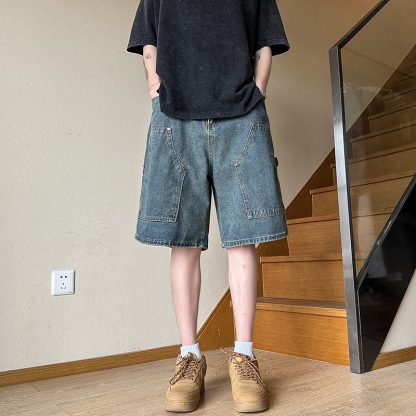 Workwear Denim Shorts Men's Thin Loose Straight Shorts - Image 4