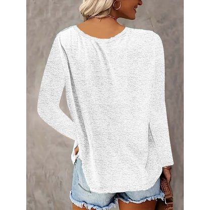 5 Pack Women's Long Sleeve T Shirts, Casual V Neck Tunic Tops Basic Loose Solid Blouses Outfit - Image 2