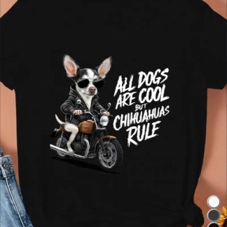 Plus Size Women's Chihuahua On Motorcycle Short Sleeve Sports T-Shirt