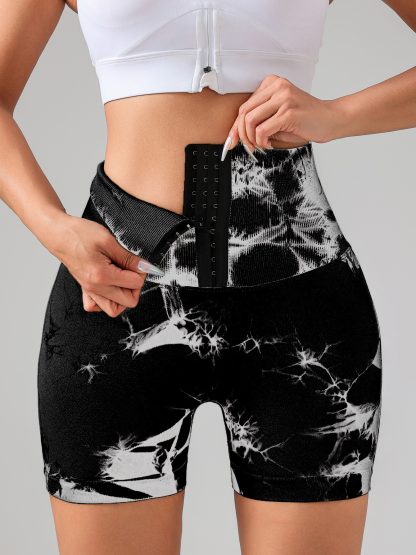 Tie Dye Button Everyday Wear Spring Summer Sports Shorts, High Waist Butt Lift Tie Dye Shorts, Women's Summer Yoga Wear Fitness Shorts Running Sports Fitness Yoga Shorts - Image 2