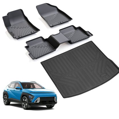 Floor Mats & Cargo Liners Compatible For 2024 2025 Hyundai Kona -Not Fit Electric,TPE All Weather 2 Row Floor Liners And Trunk Mat Mats Accessories-Black - Image 3
