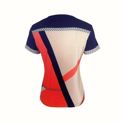 Women's Color Block Zipper T-Shirt, Casual Short Sleeve Summer Top - Image 6