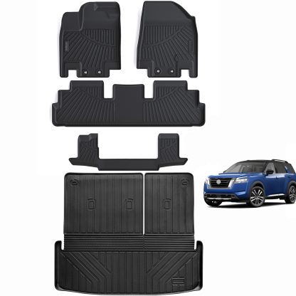 Floor Mats & Cargo Liners Backrest Mats Compatible For 2022-2024 Nissan Pathfinder 3 Row Floor Liners And Big Trunk Mat TPE-Black -Pathfinder 8 Seats - Image 2