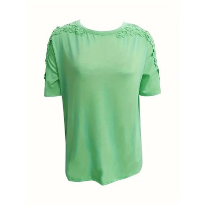 Women's Summer Lace Short Sleeve Crew Neck T-Shirt Top Blouse - Image 4