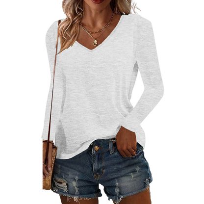 5 Pack Women's Long Sleeve T Shirts, Casual V Neck Tunic Tops Basic Loose Solid Blouses Outfit - Image 4