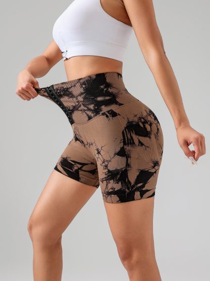 Tie Dye Button Everyday Wear Spring Summer Sports Shorts, High Waist Butt Lift Tie Dye Shorts, Women's Summer Yoga Wear Fitness Shorts Running Sports Fitness Yoga Shorts - Image 8