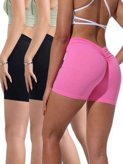 3 Pack High-waisted Butt-lifting Women's Sports Yoga Shorts, Women's Butt Lifting Shorts High Waist Tummy Control Yoga Shorts Ruched Booty Workout Short Leggings - Image 4