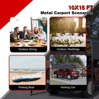 10x15 Ft  Metal Carport Carports With Enhanced Base Heavy Duty Garage Outdoor Galvanized Car Shelter For Car, Boats And Truck - Image 2