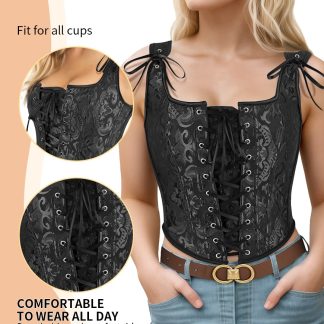 Corset Tops For Women Going Out Fashion Womens Sexy Vintage Overbust Corset Tops For Women Women's Renaissance Style Lace-Up Corset Camisole,Push Up Lingerie Jacquard Shapewear