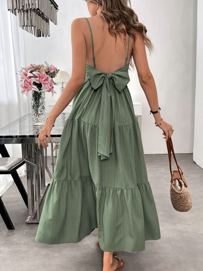 Women's Summer Sleeveless Tie-Bow Dress - Casual Beach Vacation Flowy Maxi Sundress - Image 10