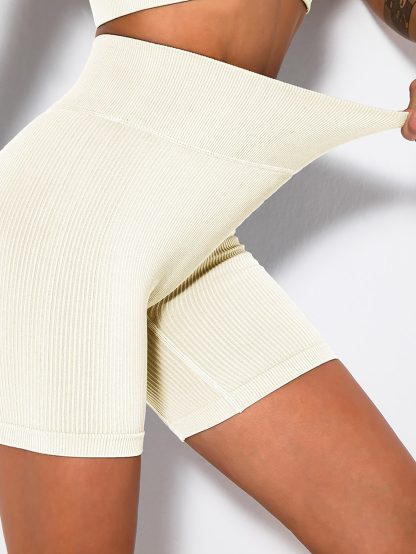 Yoga Shorts Ribbed Seamless Workout High Waist Athletic Leggings Suitable For Yoga Fitness, Workout Shorts Yoga Seamless Ribbed High Waisted Spandex Booty Biker Shorts - Image 9