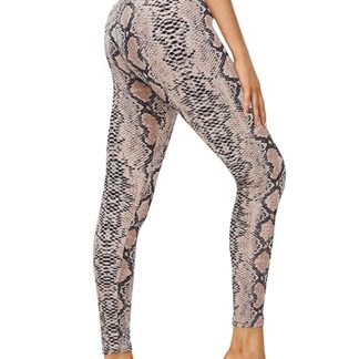 Leggings - Cropped High-waisted Printed Brown Snake Print