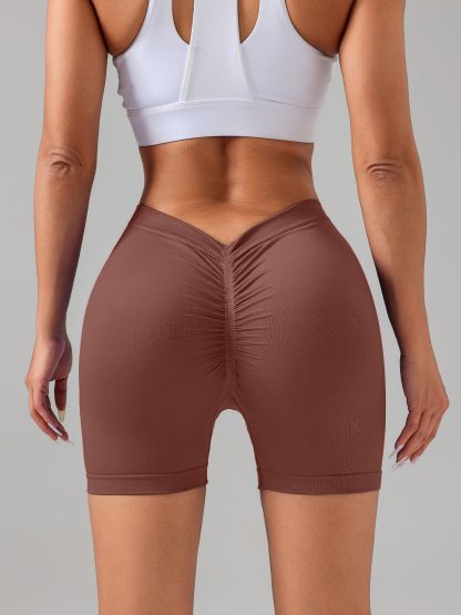 3 Pack Gym Cycling Elastic Tight Breathable V-shaped Hip Sports Shorts New Nylon Yoga Solid Color Seamless Yoga Shorts - Image 5