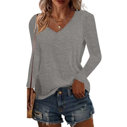 5 Pack Women's Long Sleeve T Shirts, Casual V Neck Tunic Tops Basic Loose Solid Blouses Outfit - Image 6