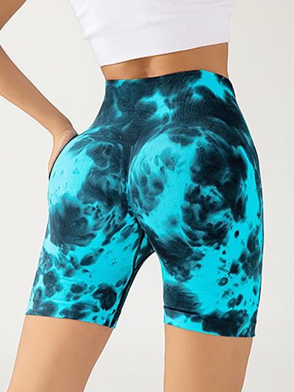 3 Pack Tie-dye High-waisted Butt-lifting Women's Sports Yoga Shorts, Women's Butt Lifting Shorts High Waist Tummy Control Yoga Shorts Seamless Ruched Booty Workout Short Leggings - Image 9