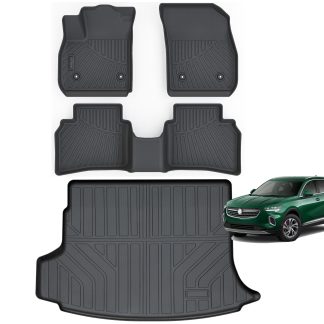 Floor Mats & Cargo Liners Compatible For 2021-2025 Buick Envision All Weather 2 Row Floor Liners And Trunk Mat Odorless Anti-Slip Rubber Mats Accessories-Black