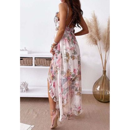 Women's Spaghetti Strap V-Neck Floral Sundress Flowy Fairy Style Summer Dress - Image 2