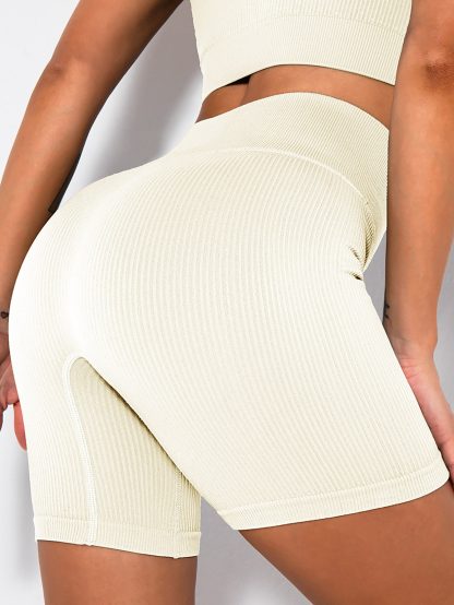 Yoga Shorts Ribbed Seamless Workout High Waist Athletic Leggings Suitable For Yoga Fitness, Workout Shorts Yoga Seamless Ribbed High Waisted Spandex Booty Biker Shorts - Image 8