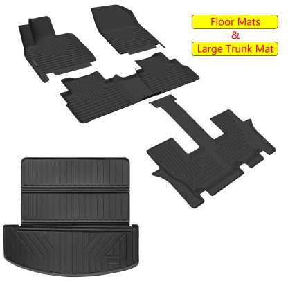 Floor Mats & Large Cargo Liners Compatible For 2020 2021 2022 2023 2024 2025 Kia Telluride 7-Seat 3 Row Floor Liners And Trunk Mat Rubber Mats Accessories-Black - Image 5