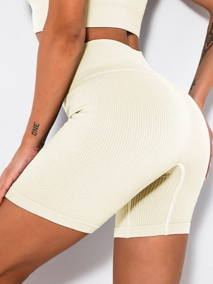 Yoga Shorts Ribbed Seamless Workout High Waist Athletic Leggings Suitable For Yoga Fitness, Workout Shorts Yoga Seamless Ribbed High Waisted Spandex Booty Biker Shorts - Image 6