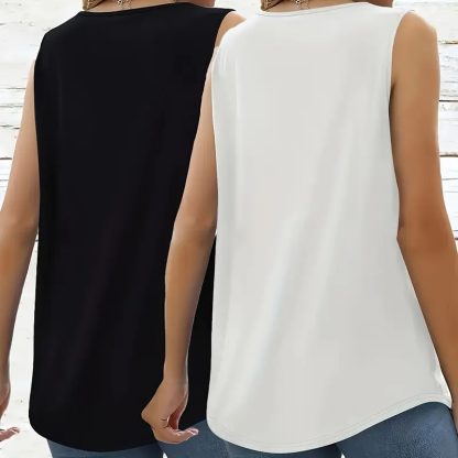 2 Pack Summer Tank Tops For Women Loose Fit Pleated Square Neck Sleeveless Tops - Image 4