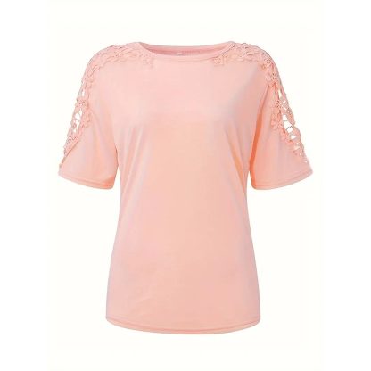 Women's Summer Lace Short Sleeve Crew Neck T-Shirt Top Blouse - Image 6