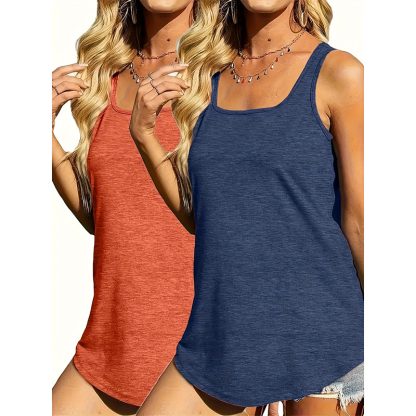 2 Pack Womens Plus Size Tank Tops Summer Basic T-Shirts Square Neck Loose Fit Cami Shirts Sleeveless Outfits - Image 5